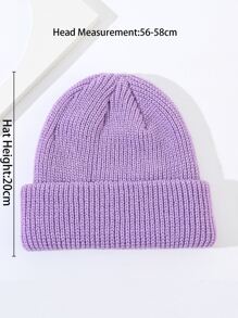 1只女款紫色針織丙烯酸保暖無邊帽,適用於秋冬季節