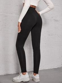 SHEIN Essnce High Waist Ripped Leggings - Black - View 2