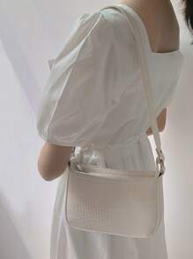 Crocodile Embossed Chain Decor Square Bag - Beige - View 3