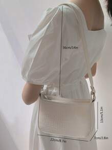 Crocodile Embossed Chain Decor Square Bag - Beige - View 6