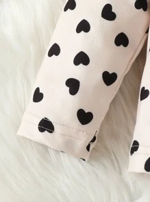 Bebé Pantalones con camiseta con estampado de corazón ribete con fruncido con banda cabeza - Caqui - Ver 3
