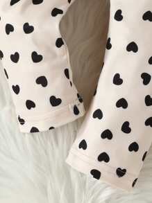 Bebé Pantalones con camiseta con estampado de corazón ribete con fruncido con banda cabeza - Caqui - Ver 5