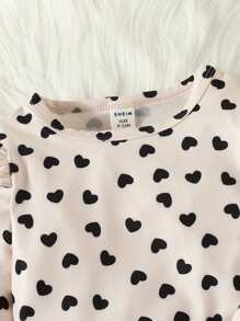 Bebé Pantalones con camiseta con estampado de corazón ribete con fruncido con banda cabeza - Caqui - Ver 6