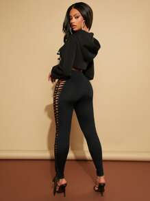 SHEIN SXY Cut Out Side Leggings - Black - View 3