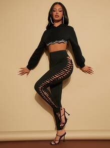 SHEIN SXY Cut Out Side Leggings - Black - View 4