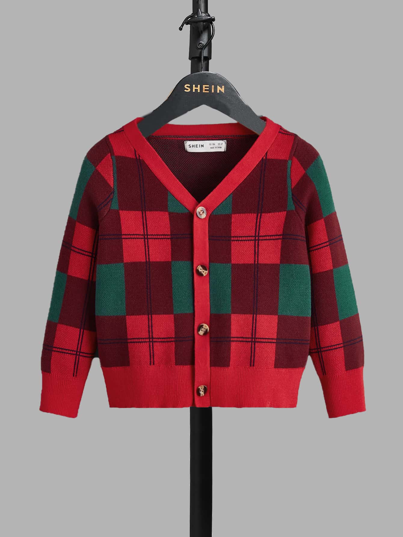 SHEIN Toddler Boys Plaid Pattern Cardigan - Multicolor - View 1