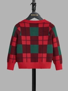 SHEIN Toddler Boys Plaid Pattern Cardigan - Multicolor - View 2