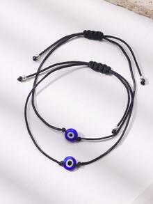 2pcs Evil Eye Decor Bracelet - Royal Blue - View 2