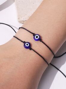 2pcs Evil Eye Decor Bracelet - Royal Blue - View 3