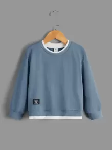 SHEIN Young Boy Letter Patched 2 In 1 Pullover,In Fall/Winter