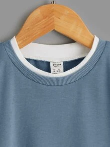 SHEIN Young Boy Letter Patched 2 In 1 Pullover,In Fall/Winter