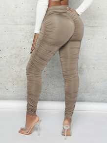 SHEIN SXY Quần tất nữ Bất đối xứng Xù màu trơn Giải trí - Màu Khaki - Xem 1