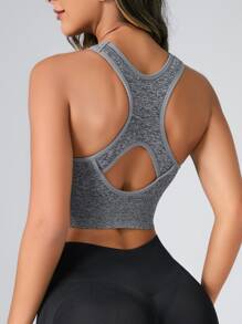 Easithlete Cut Out Back Ruched Zip Up Sports Bra - Grey - View 2