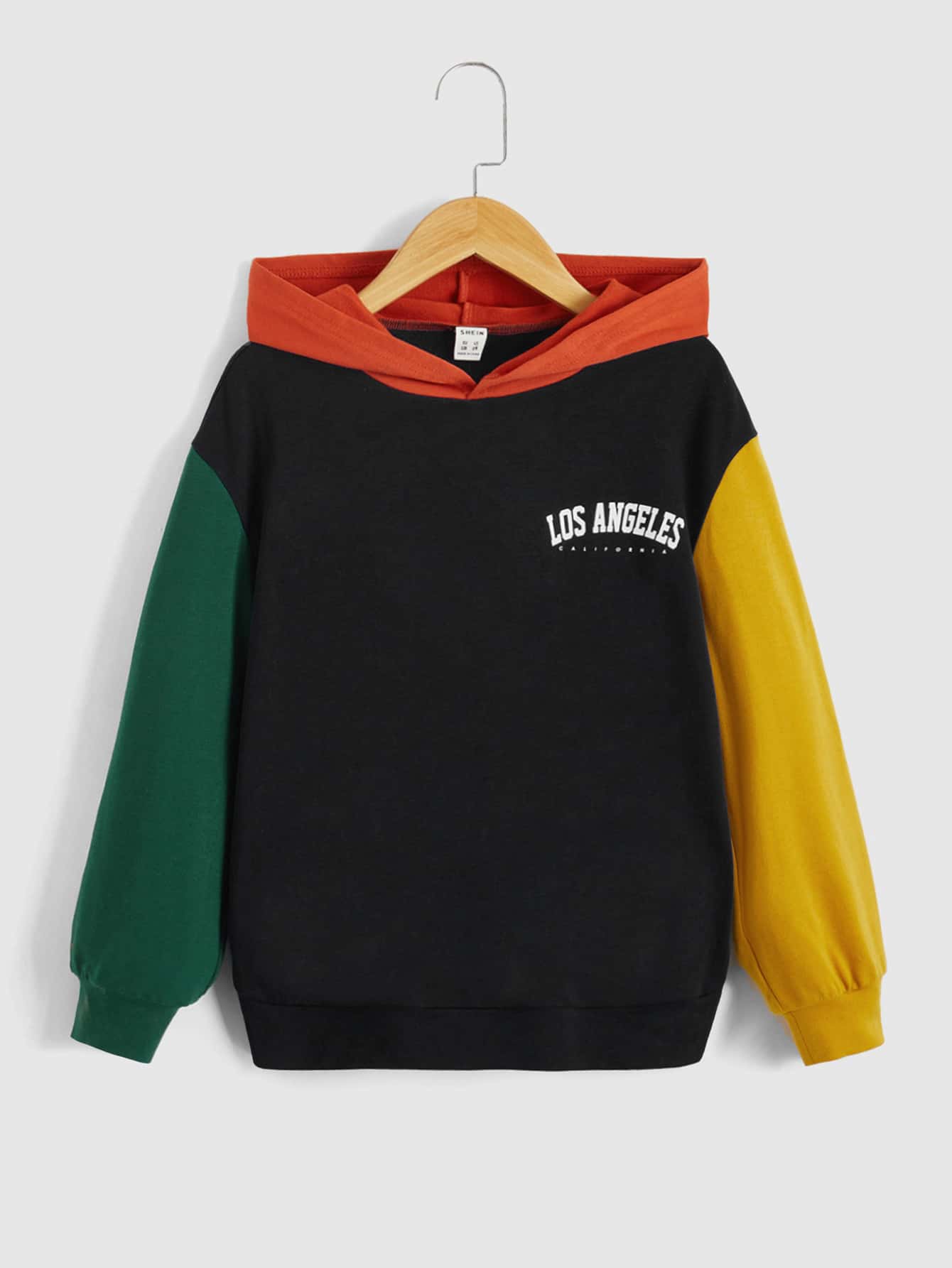 SHEIN Boys Letter Graphic Colourblock Hoodie - Multicolor - View 1