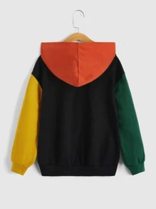 SHEIN Boys Letter Graphic Colourblock Hoodie - Multicolor - View 2