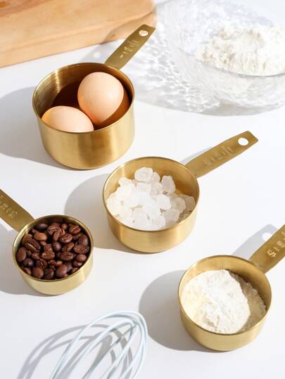 4pcs Stainless Steel Measuring Cup, Gold Measuring Spoon For Household