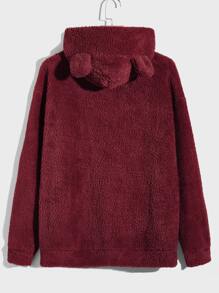 Manfinity Men 3D Ears Patched Teddy Hoodie - Maroon - View 2