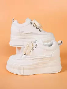 短款女士厚底运动鞋，坡跟厚底休闲鞋，防滑，防水，防尘，系带低帮