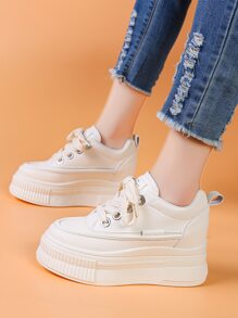 短款女士厚底运动鞋，坡跟厚底休闲鞋，防滑，防水，防尘，系带低帮