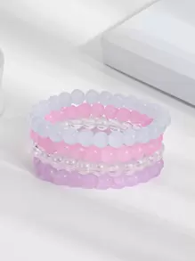 4pcs Solid Stone Beaded Bracelet - Multicolor - View 1