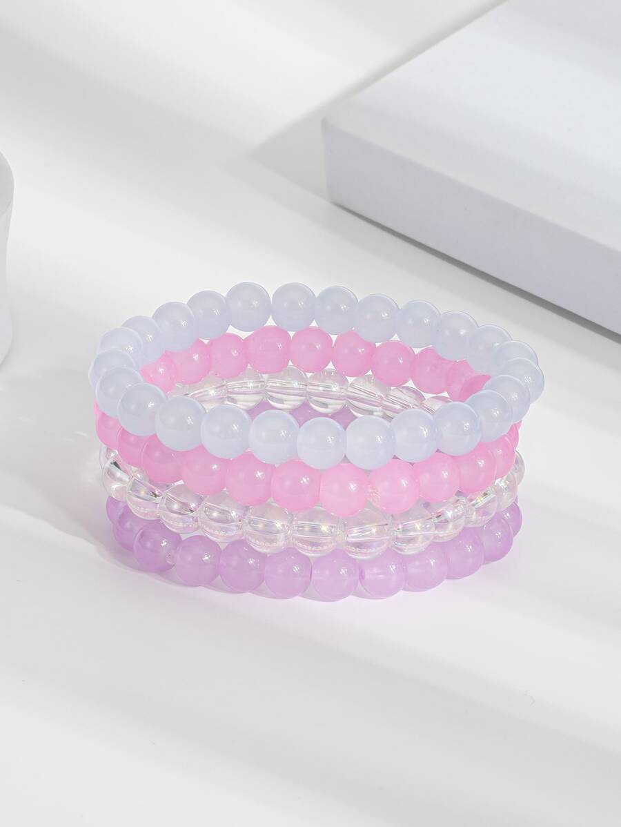 4pcs Solid Stone Beaded Bracelet - Multicolor - View 1