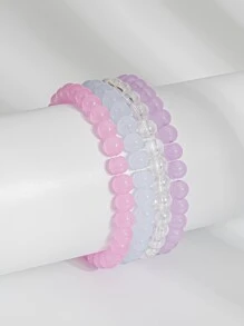 4pcs Solid Stone Beaded Bracelet - Multicolor - View 2