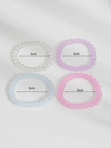 4pcs Solid Stone Beaded Bracelet - Multicolor - View 3