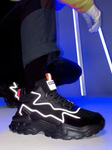 Men Reflective Lace Up Front Chunky Sneakers