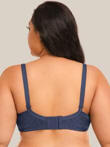 Wingslove Plus Jacquard Wireless Minimizer Bralet - Navy Blue - View 2
