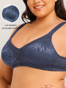 Wingslove Plus Jacquard Wireless Minimizer Bralet - Navy Blue - View 4