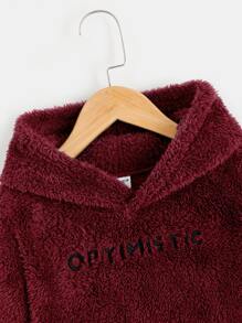 SHEIN 小男童字母刺繡珊瑚絨連帽衫