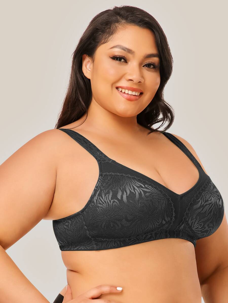 Wingslove Plus Jacquard Wireless Minimizer Bralet - Black - View 1