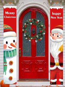 1set Christmas Santa Claus & Snowman Pattern Decorative Banner - Multicolor - View 4