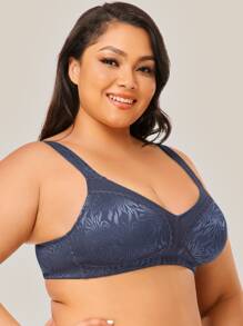 Wingslove Plus Jacquard Wireless Minimizer Bralet - Navy Blue - View 5