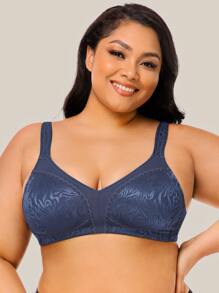 Wingslove Plus Jacquard Wireless Minimizer Bralet - Navy Blue - View 6