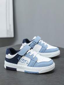 男孩撞色魔術貼板鞋 - 藍白色 - 查看 2