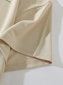 Aesthetic Post--Men Plus Size Slogan Print Polo Shirt Letter Color Block Cream Color Casual Polo Shirt - Apricot - View 4