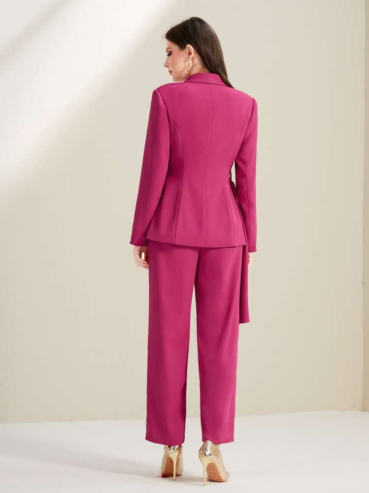 Modelyn Damskie Zestawy Garniturowe Guziki Kopertowe Zamek błyskawiczny Prosty Elegancki - Czerwony fiolet - Zobacz 2