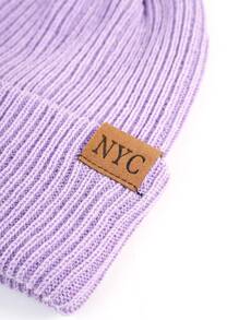1pc Unisex Knitted Beanie Hat With Letter Label For Winter Riding And Warmth - Purple - View 3