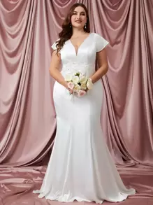 SHEIN Belle Plus Contrast Mesh Mermaid Hem Wedding Dress