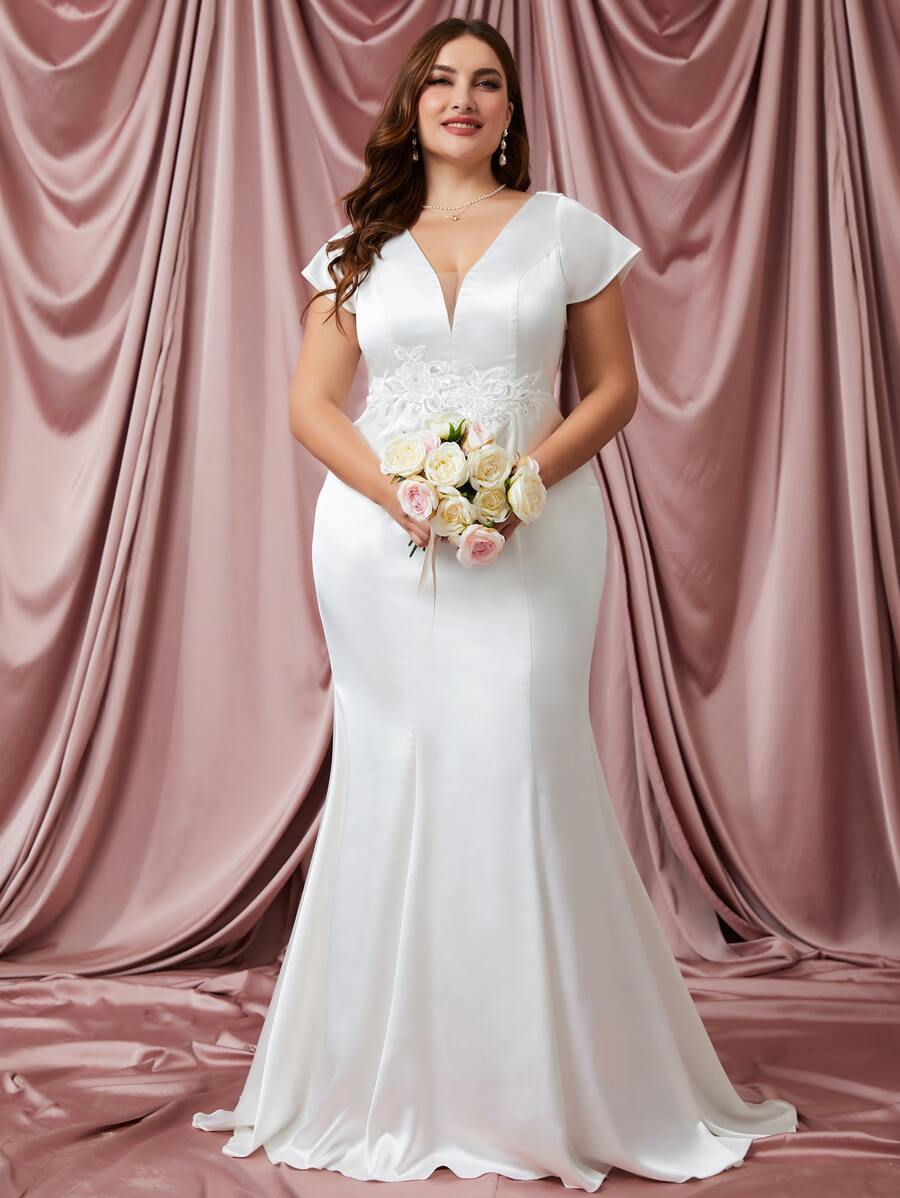 SHEIN Belle Plus Contrast Mesh Mermaid Hem Wedding Dress