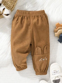 Baby Boy Cartoon Embroidery 3D Ear Design Corduroy Trousers - Brown - View 1