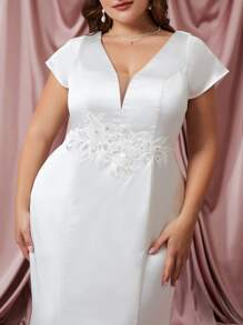 SHEIN Belle Plus Contrast Mesh Mermaid Hem Wedding Dress
