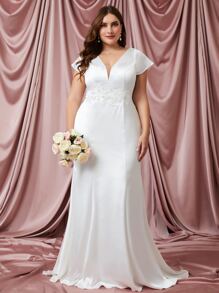 SHEIN Belle Plus Contrast Mesh Mermaid Hem Wedding Dress