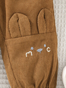 Baby Boy Cartoon Embroidery 3D Ear Design Corduroy Trousers - Brown - View 4