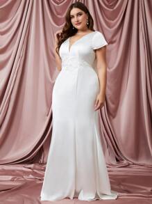 SHEIN Belle Plus Contrast Mesh Mermaid Hem Wedding Dress