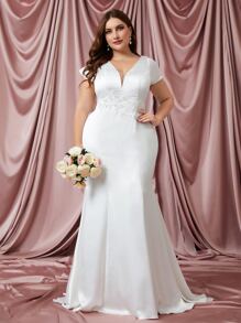 SHEIN Belle Plus Contrast Mesh Mermaid Hem Wedding Dress