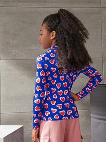 SHEIN Girls Heart Print Mock Neck Tee - متعدد الألوان - مشاهدة 3