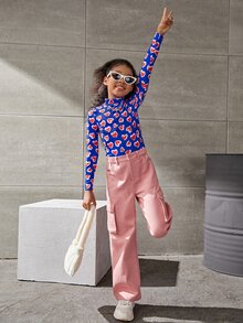 SHEIN Girls Heart Print Mock Neck Tee - متعدد الألوان - مشاهدة 5