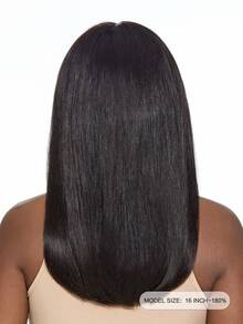 Silk Base Straight Bob 180% 16 Inch Natural Black Color Bangs Wig Human Hair Full Machine Made Silky Daily Use For Beginners - Natural Black - View 3